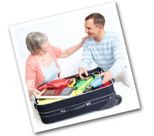 Woman and her son pack her luggage