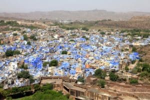 Jodhpur, the Blue City of Rajasthan. Houses in different shades of blue