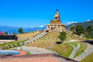 The 130-foot high statue of the Buddha in The Buddha Park of Ravangla is one of tourist attractions and a stop on the ‘Himalayan Buddhist Circuit’ in Sikkim