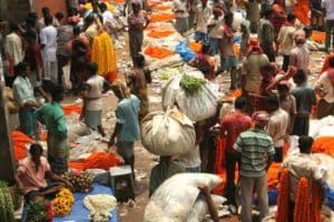 The flower market in Kolkata is a bustling outdoor market offering a wide selection of colorful flowers & garlands for sale. A must-see in Kolkata