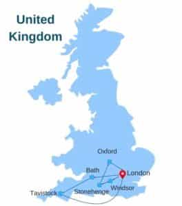 England-London, Bath, Tavistock map