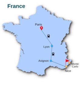 France Paris, Lyon, Avignon, Nice, Monte Carlo Map 3