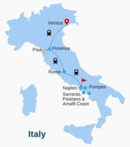 Italy-Venice, Florence, Rome, Naples map