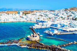 Greece tourL Ruins of Venetian castle in Naoussa, Paros island