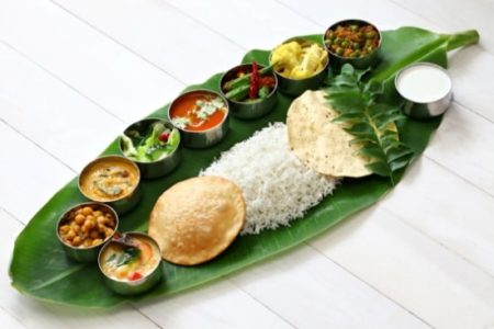 South Indian meals served on banana leaf