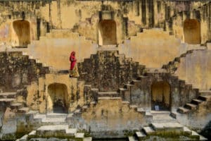 Stepwells Stroll inside the stepwell which was a water source and a cool sanctuary for desert dwellers