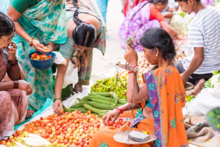 PUTTAPARTHI, ANDHRA PRADESH, INDIA - JULY 9, 2017: Indian market. Copy space for text. PUTTAPARTHI, ANDHRA PRADESH, INDIA - JULY 9, 2017: Indian market. Copy space for text