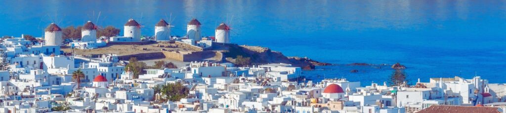 Panorama view over Mykonos, Greece-Banner-tiny